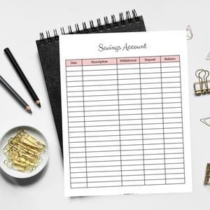 Savings Account Template Printable, Savings Account Printable, Savings Account Planner, Savings ...