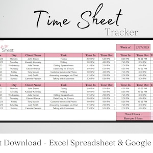 Time Sheet Tracker,  Employee Time Tracker, Weekly Time Sheet, Biweekly Caregiver Time Sheet, Editable Time Sheet, Freelancer Time Sheet