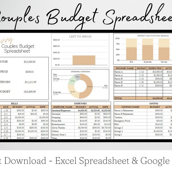 Budget Planner for Couples, Excel Budget Spreadsheet, Budget Spreadsheet for Couples, Couples Budget Google Sheet Couples Budget Spreadsheet