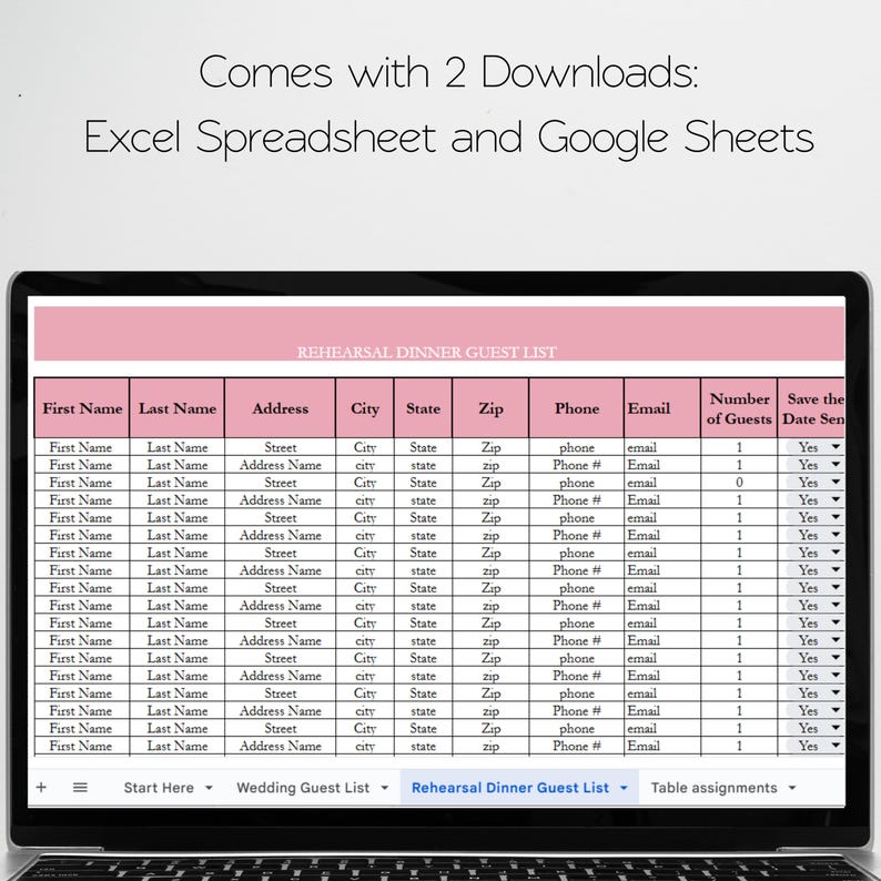 Plantilla de lista de invitados de boda, Hojas de cálculo de Google para lista de invitados de boda, Lista de invitados de boda en Excel, Hoja de cálculo para lista de invitados de boda, Seguimiento de invitados imagen 8