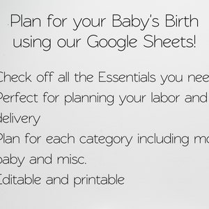 Hospital Bag Checklist for Labor and Delivery Google Sheets, New Mom Baby, Maternity Hospital Bag Essentials, Birth Bag Packing List Planner image 4