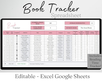 Book Tracker Journal, Book Tracker Excel, Reading Planner, Book Tracker Journal, Digital Book Tracker Spreadsheet, Book Excel Spreadsheet