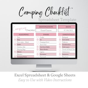 Camping Checklist Template, RV Camping Packing List Google Sheet, Trip Planner, Camping Printable Spreadsheet, Organization Essentials