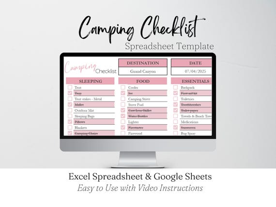 Camping Checklist Template, RV Camping Packing List Google Sheet, Trip Planner, Camping Printable Spreadsheet, Organization Essentials