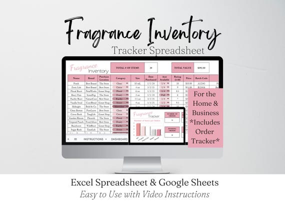 Fragrance Inventory Tracker, Perfume Organizer Google Sheets, Fragrance Collection Inventory Template, Beauty Organization Excel Spreadsheet