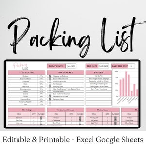 Packing List Template, Editable Kids Packing List, Cruise Vacation Packing Lists, Travel Packing List, Beach Packing Checklist for Trips