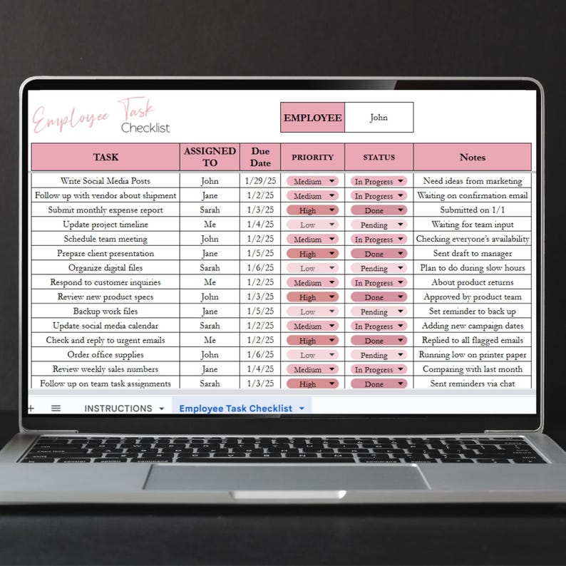 Employee Task Checklist, Excel To Do List Template, Daily Task Manager Google Sheet, Activity Tracker Digital Checklist Office Organizer image 10