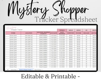 Mystery Shopper Tracker Google Sheet, Secret Shopper Mystery Shopping Tracking Excel Spreadsheet, Mystery Shop Sheet Side Hustle Tracking