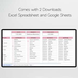 Bathroom Renovation Checklist Google Sheets, Bathroom Remodel Check List Excel Spreadsheet, Home Bath Remodel Guide Planner Template image 8