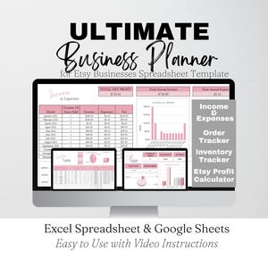 Businessplanner Excel, Google Spreadsheets bedrijfskostentracker, voorraadtracker Excel, Etsy-winstspreadsheet, inkomsten- en onkostentracker afbeelding 1
