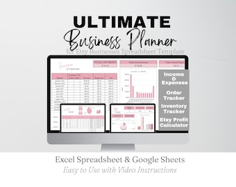 Planer biznesowy w Excelu, śledzenie wydatków biznesowych w Arkuszach Google, śledzenie zapasów w Excelu, arkusz kalkulacyjny zysków Etsy, śledzenie dochodów i wydatków