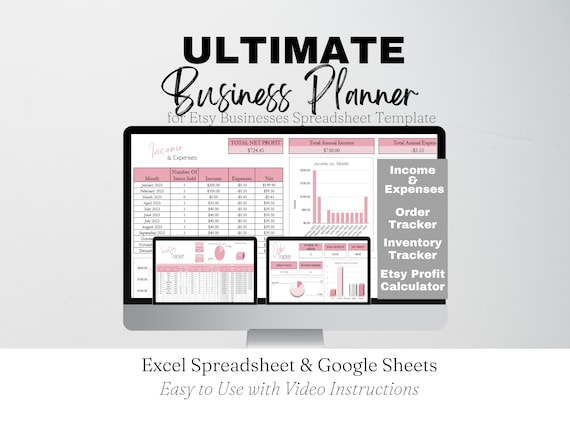 Business Planner Excel, Business Expense Tracker Google Sheets, Inventory Tracker Excel, Etsy Profit Spreadsheet, Income and Expense Tracker