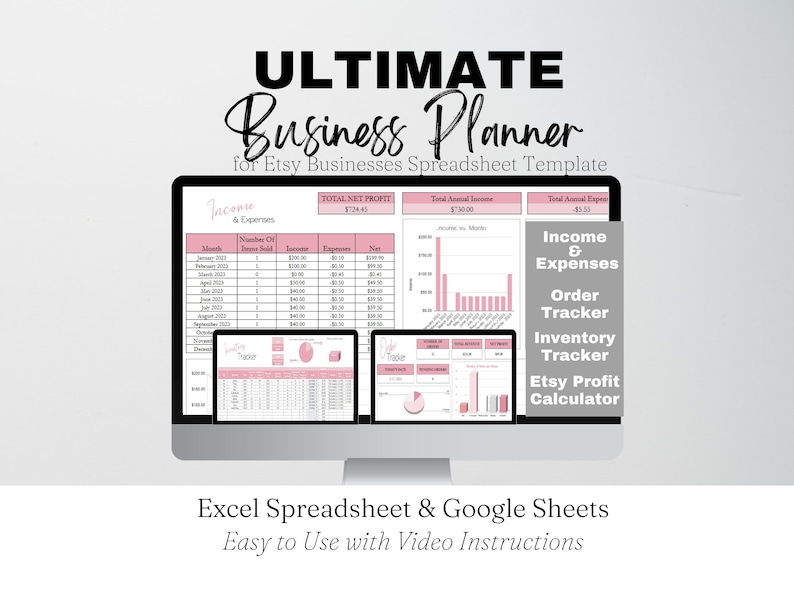 Businessplanner Excel, Google Spreadsheets bedrijfskostentracker, voorraadtracker Excel, Etsy-winstspreadsheet, inkomsten- en onkostentracker afbeelding 1