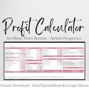 Profit Calculator for Short Term Rental Property ROI Calculator, Rental Cash Flow Excel Spreadsheet, Rental Property Analysis, Analytics