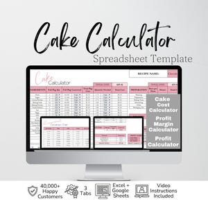 Cake Calculator, Cake Recipe Cost Calculator, Cake Decorating, Recipe Calculator, Cake Business Template, Profit Calculator Google Sheets
