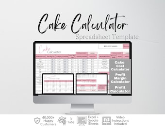 Cake Calculator, Cake Recipe Cost Calculator, Cake Decorating, Recipe Calculator, Cake Business Template, Profit Calculator Google Sheets