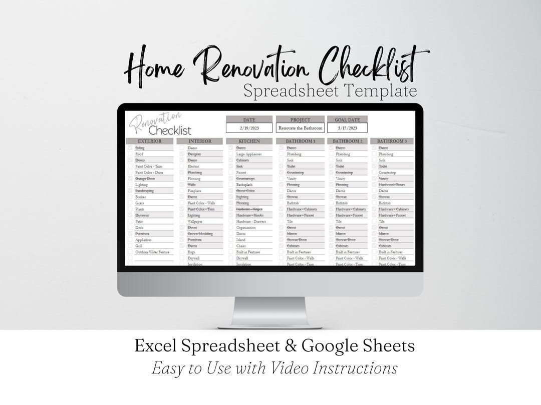Renovation Checklist, Home Renovation Spreadsheet, Home Remodel ...