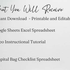 Hospital Bag Checklist for Labor and Delivery Google Sheets, New Mom Baby, Maternity Hospital Bag Essentials, Birth Bag Packing List Planner image 2
