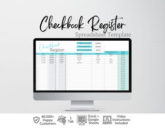 Check Register Book Tracker, Checkbook Template, Spending Tracker, Checkbook Register Excel Spreadsheet, Check Book Register Google Sheets