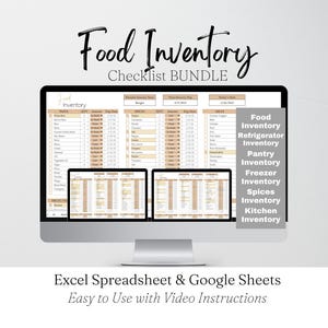 Food Tracker Spreadsheet Bundle List, Food Inventory Template, Refrigerator Supplies Log Checklist Kitchen Supplies Excel Spreadsheet Google