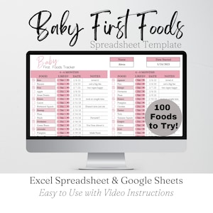Baby Food Tracker Google Sheets, Baby Food Checklist, Baby Foods List, Baby First Food Chart Babys First 100 Foods Log, Baby Food Diary