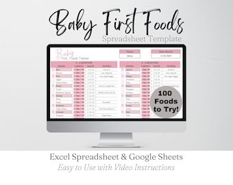 Baby Food Tracker Google Sheets, Baby Food Checklist, Baby Foods List, Baby First Food Chart Babys First 100 Foods Log, Baby Food Diary