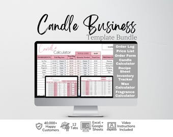 Ensemble de modèles pour la gestion d'une entreprise de bougies (Google Sheets), feuille de calcul Excel de planification commerciale, modèle de tarification et suivi des stocks.