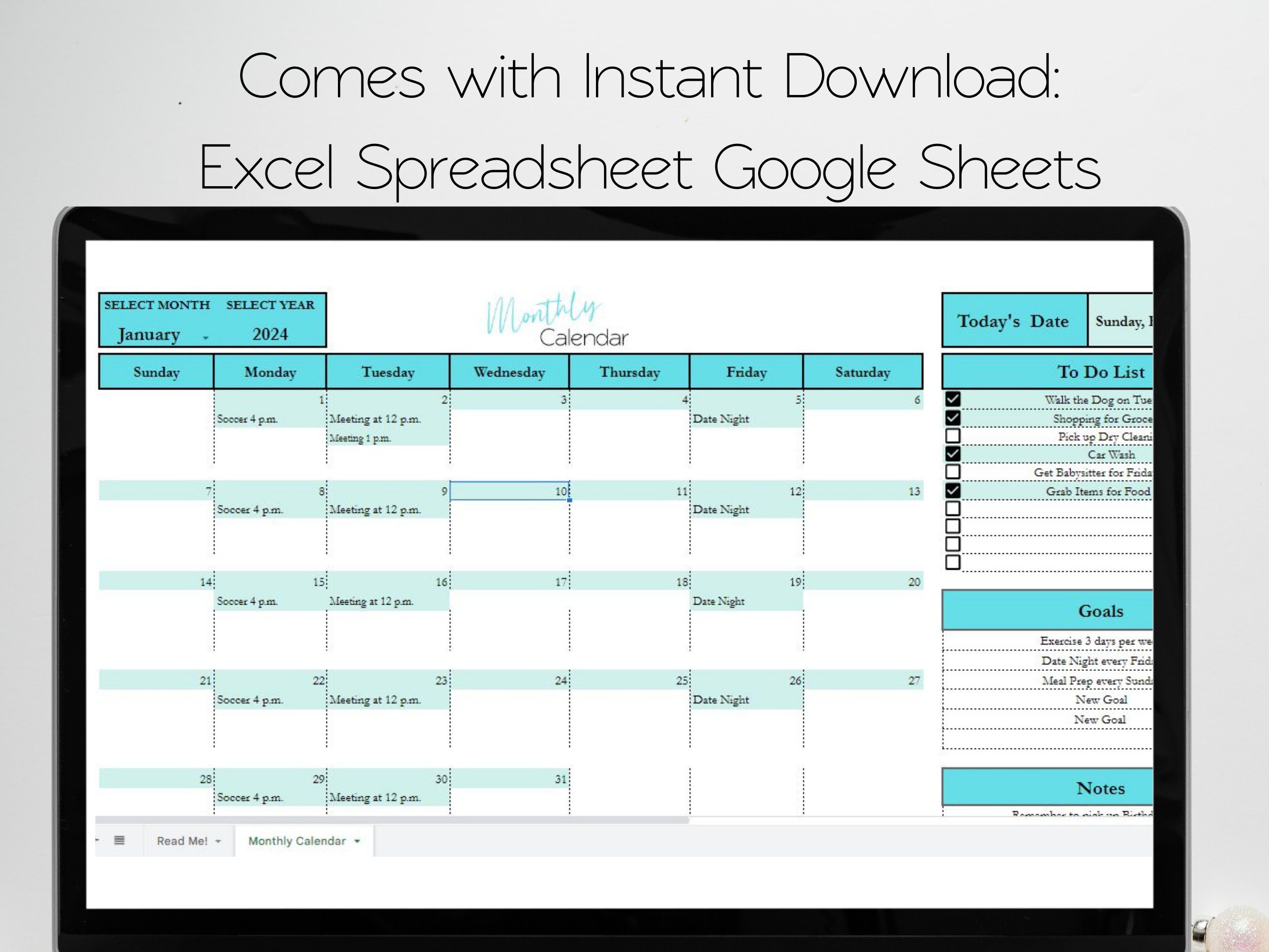 Calendar Google Sheets, 2023 Calendar Editable, Yearly Calendar Excel