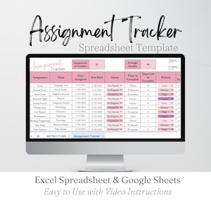Modèle de suivi des devoirs, feuille de calcul Excel, liste de tâches pour les devoirs, feuilles Google, organiseur d'école pour les élèves