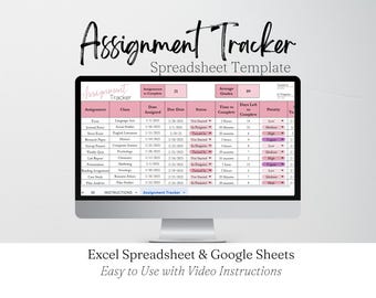 Assignment Tracker Template Excel Spreadsheet, Homework Task List Google Sheets, School Organizer Student