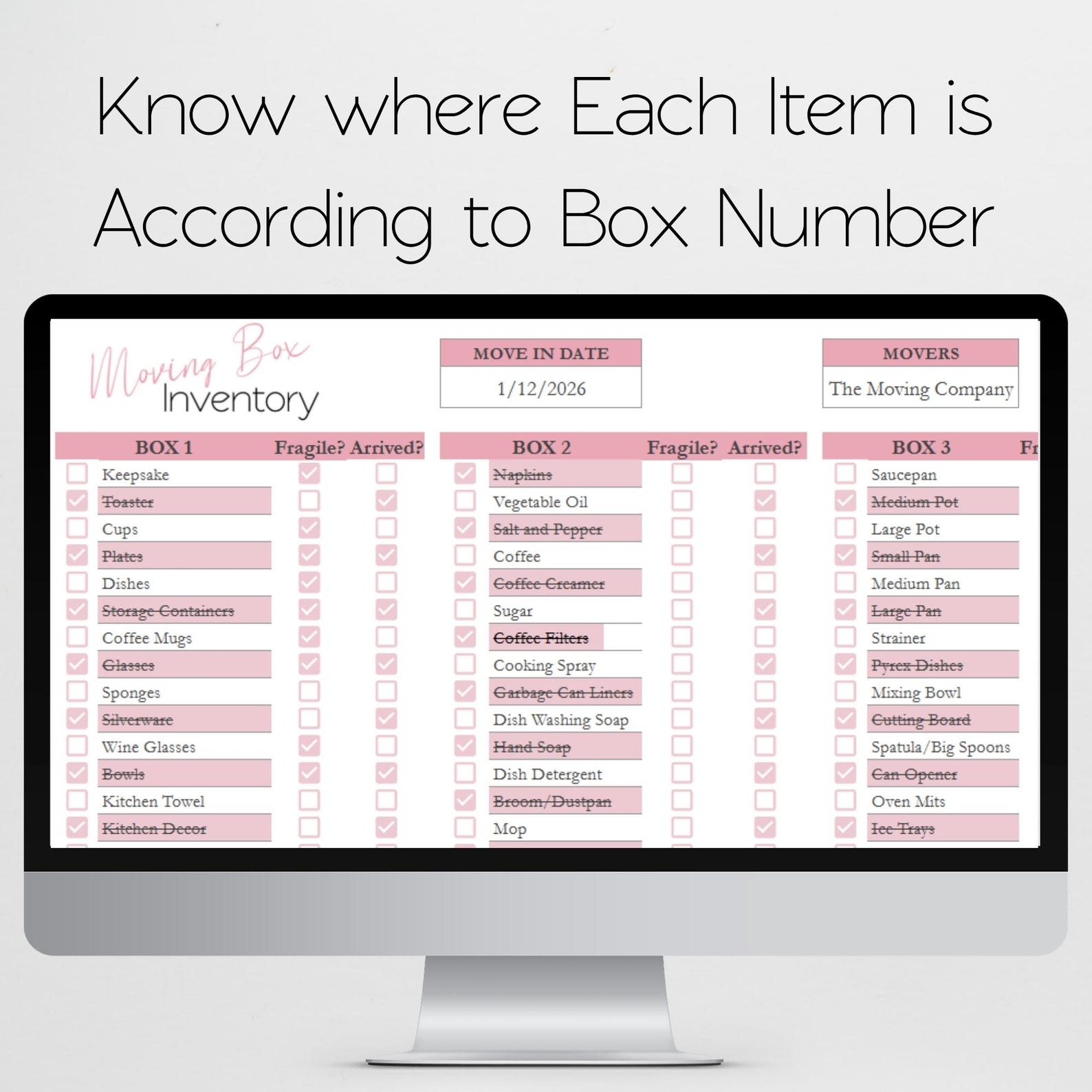 Moving Inventory Spreadsheet | Packing Inventory Tracker | Moving Box ...