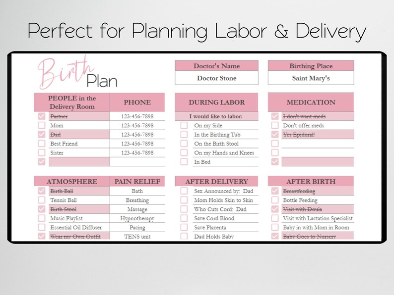 Birth Plan Template Google Sheets Natural Birthing Plan Etsy