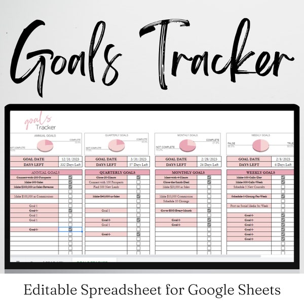 Goal Setting Tracker Excel Spreadsheet Etsy Goal Setting Tracker Excel Spreadsheet Etsy