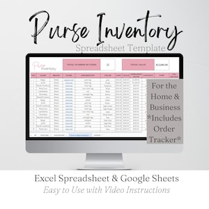 Purse Inventory Tracker Business Template, Purse Inventory Tracker Stock Tracker Inventory List, Purse Inventory Google Sheets Spreadsheet
