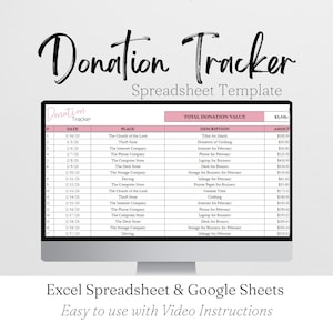 Donation Tracker Excel Spreadsheet, Donation Template Google Sheets, Donation List, Donation Log, Tax Preparation Donations Template Sheet