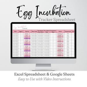 Egg Hatching Tracker, Egg Incubation Google Sheets, Homestead Template Excel Spreadsheet, Chicken Records, Chicken Log, Farm Record Keeping