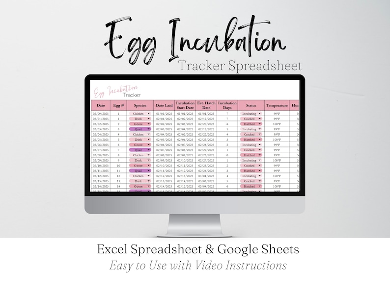 Egg Hatching Tracker, Egg Incubation Google Sheets, Homestead Template ...