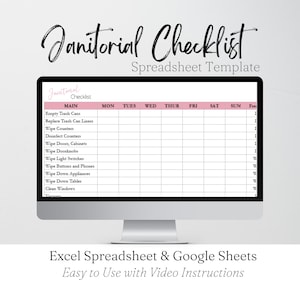 Planilha de lista de verificação de zeladoria em Excel, Planilhas Google de limpeza comercial, Lista de limpeza de escritório, Modelo de negócio de limpeza para empresa de limpeza