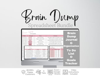 Brain Dump Template Google Sheets, Productivity Planner, Note Taking Template, Task Manager, To Do List Thoughts Organizer Excel Spreadsheet