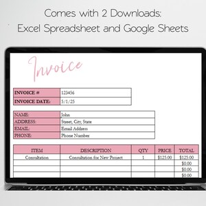 Rechnungsvorlage Google Sheets, Rechnungsformular-Tracker, Benutzerdefinierter Rechnungsgenerator, bearbeitbare Rechnungsvorlage Excel-Arbeitsblatt-Rechnungsverfolgung Bild 4