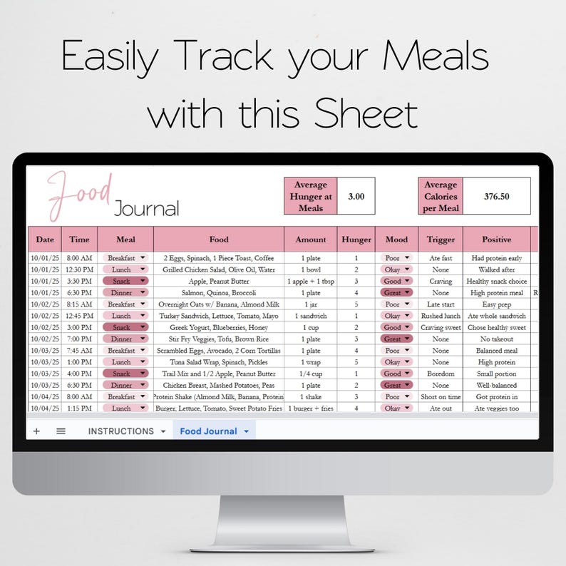 Daily Food Journal, Food Diary Template, Food Log, Digital Journal ...