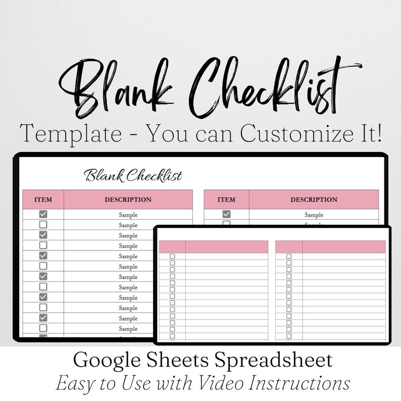 Checklist Rows Blank Checklist Template - Customizable Generic Google Sheets ...