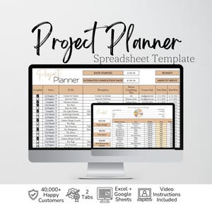 Planejador de Gerenciamento de Projetos | Planilha de Acompanhamento de Projetos do Google Sheets e Excel | Gerenciador de Tarefas, Planejador Orçamentário, Modelo de Planejamento de Negócios