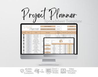 Project Management Planner | Google Sheets & Excel Project Tracker | Task Manager, Budget Planner, Business Planner Template