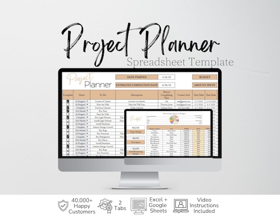 Project Management Planner | Google Sheets & Excel Project Tracker | Task Manager, Budget Planner, Business Planner Template