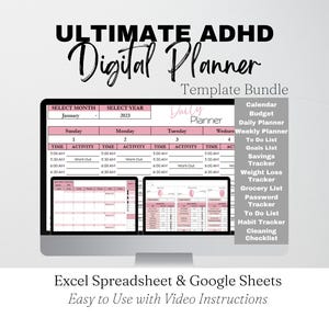 Life Planner Bundle Digital Template Google Sheets, ADHD Digital Planner, Life Balance, Daily Planner Excel Spreadsheet, Editable Template
