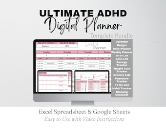 Life Planner Bundle Digital Template Google Sheets, ADHD Digital Planner, Life Balance, Daily Planner Excel Spreadsheet, Editable Template