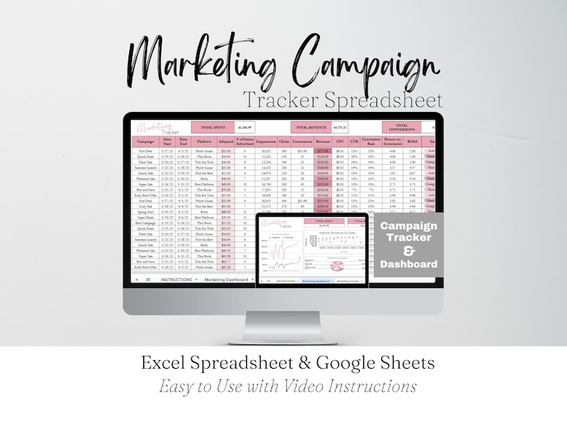 Marketing Campaign Tracker, Social Media Ads Performance Tracker, Product Advertising Business Planner Template, Marketing Analytics Tracker image 1