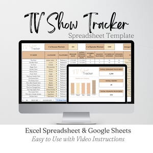 Feuille de calcul Excel de suivi des émissions de télévision, feuilles Google de suivi des émissions de télévision, suivi des épisodes, journal télévisé, suivi des séries, liste des épisodes à regarder numérique