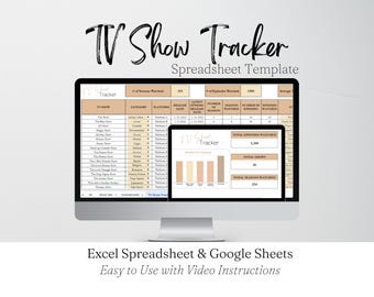 TV Show Tracker Excel Spreadsheet, TV Shows Tracking Google Sheets, Episode Tracker, TV Journal, Series Tracker, Episode Watch List Digital